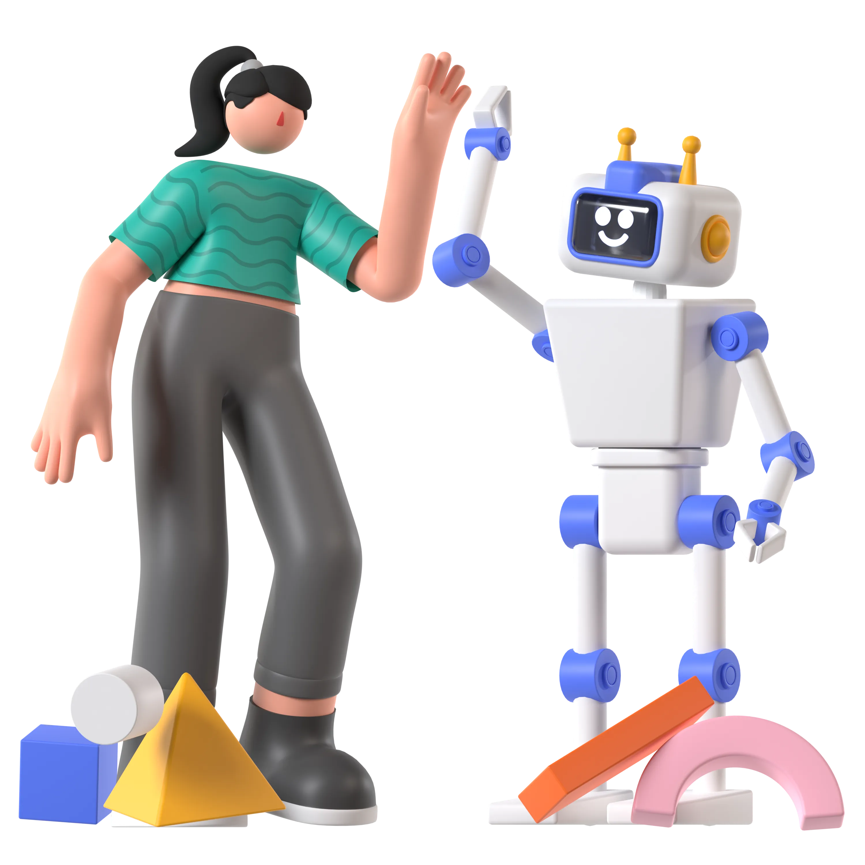 Ilustración 3D de un asistente robot ayudando a elegir