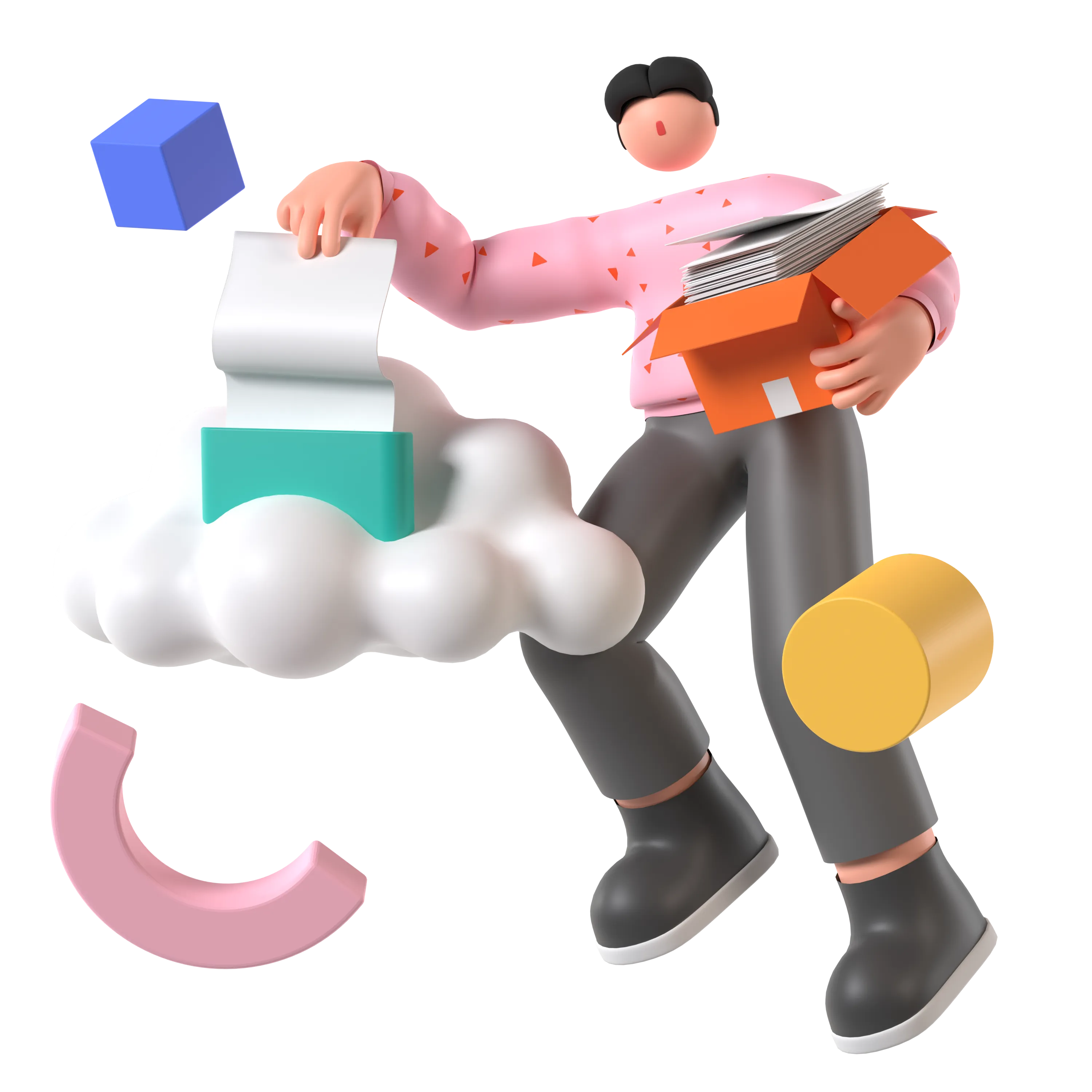Ilustración 3D de datos organizados en la nube