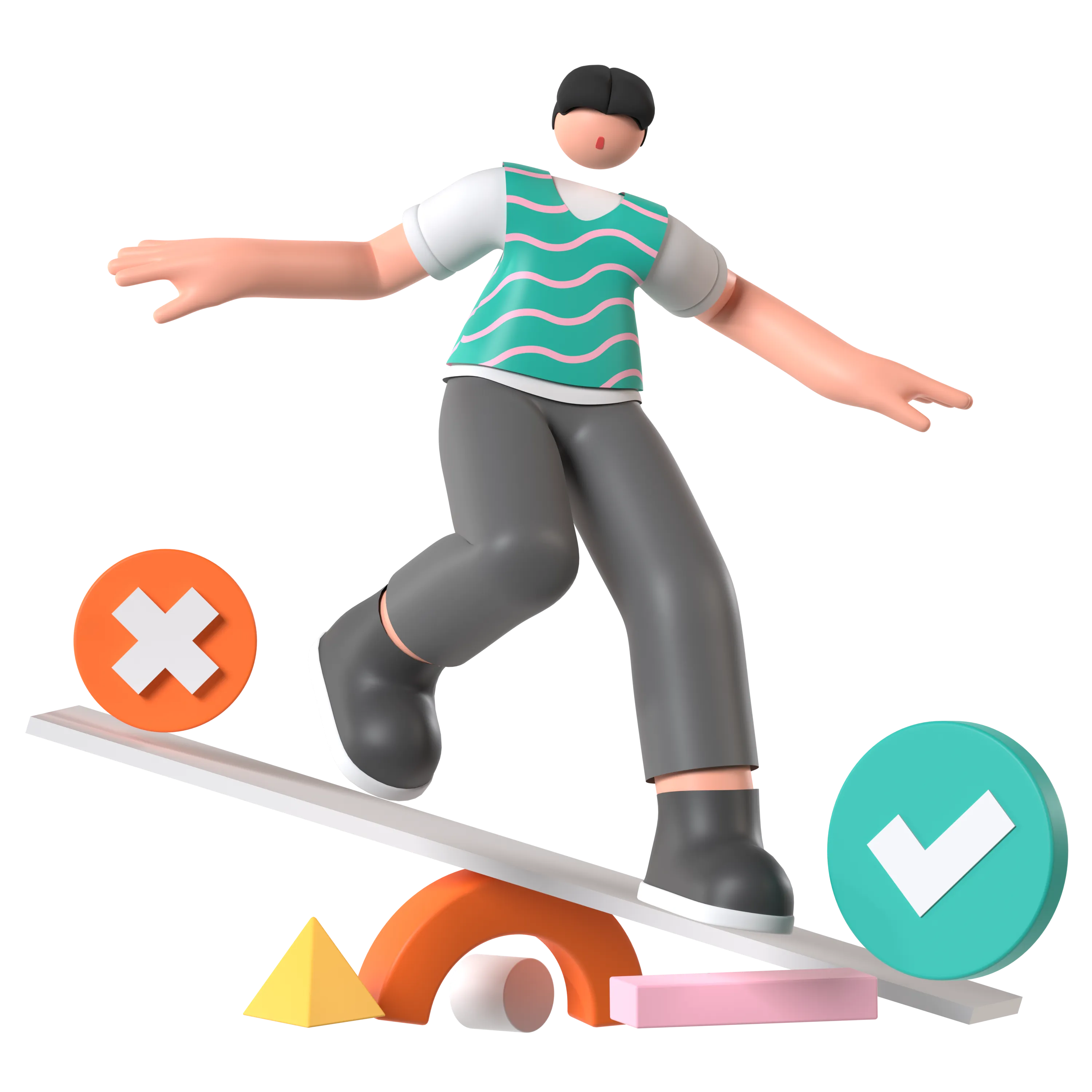 Ilustración 3D de una persona eligiendo entre varias opciones
