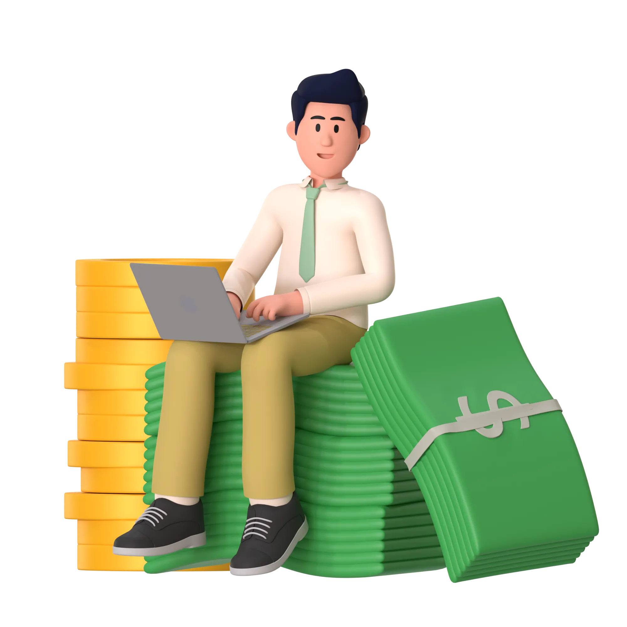 Ilustración 3D de una persona administrando su presupuesto