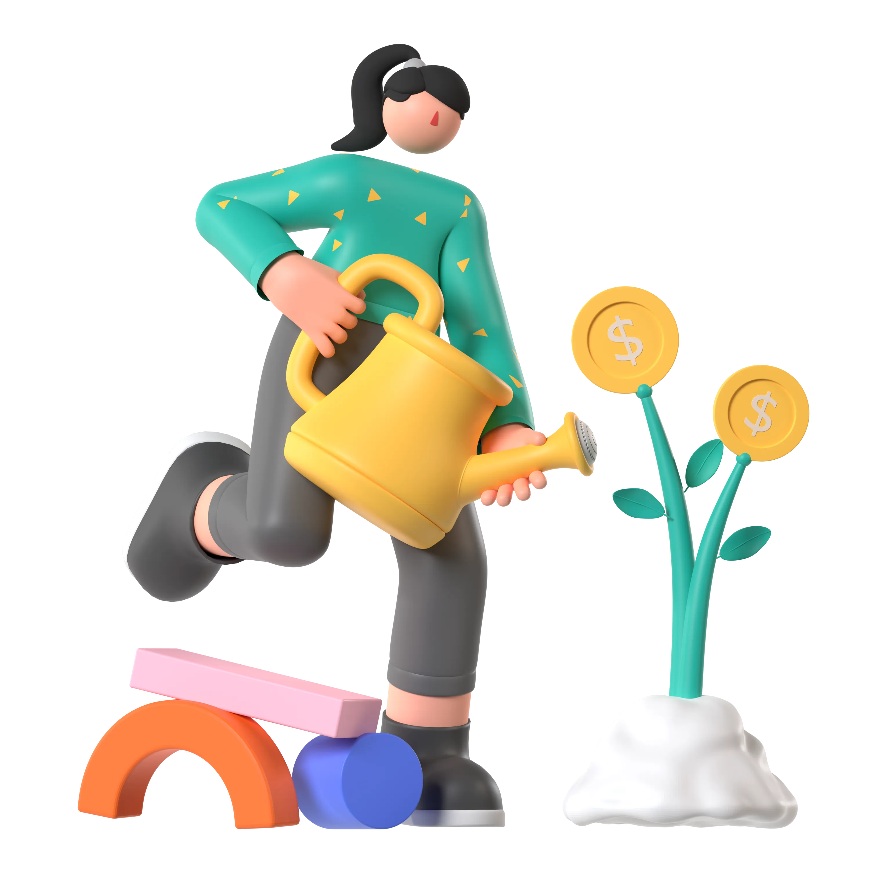 Ilustración 3D de una persona decidiendo dónde invertir