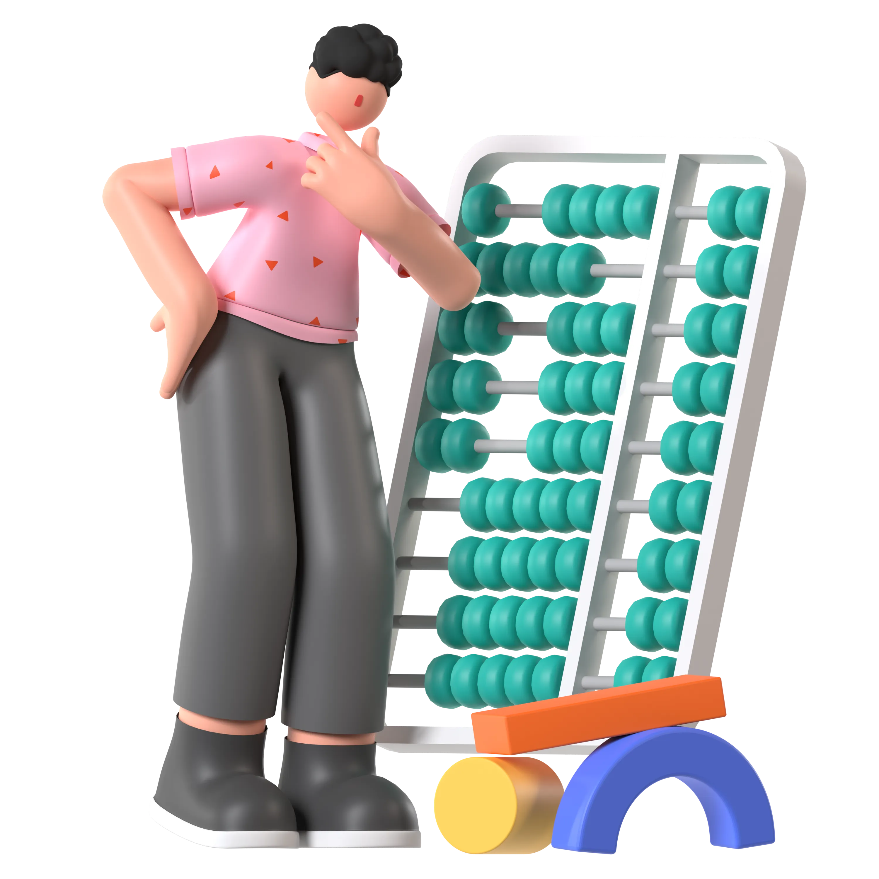 Ilustración 3D de una persona haciendo cuentas