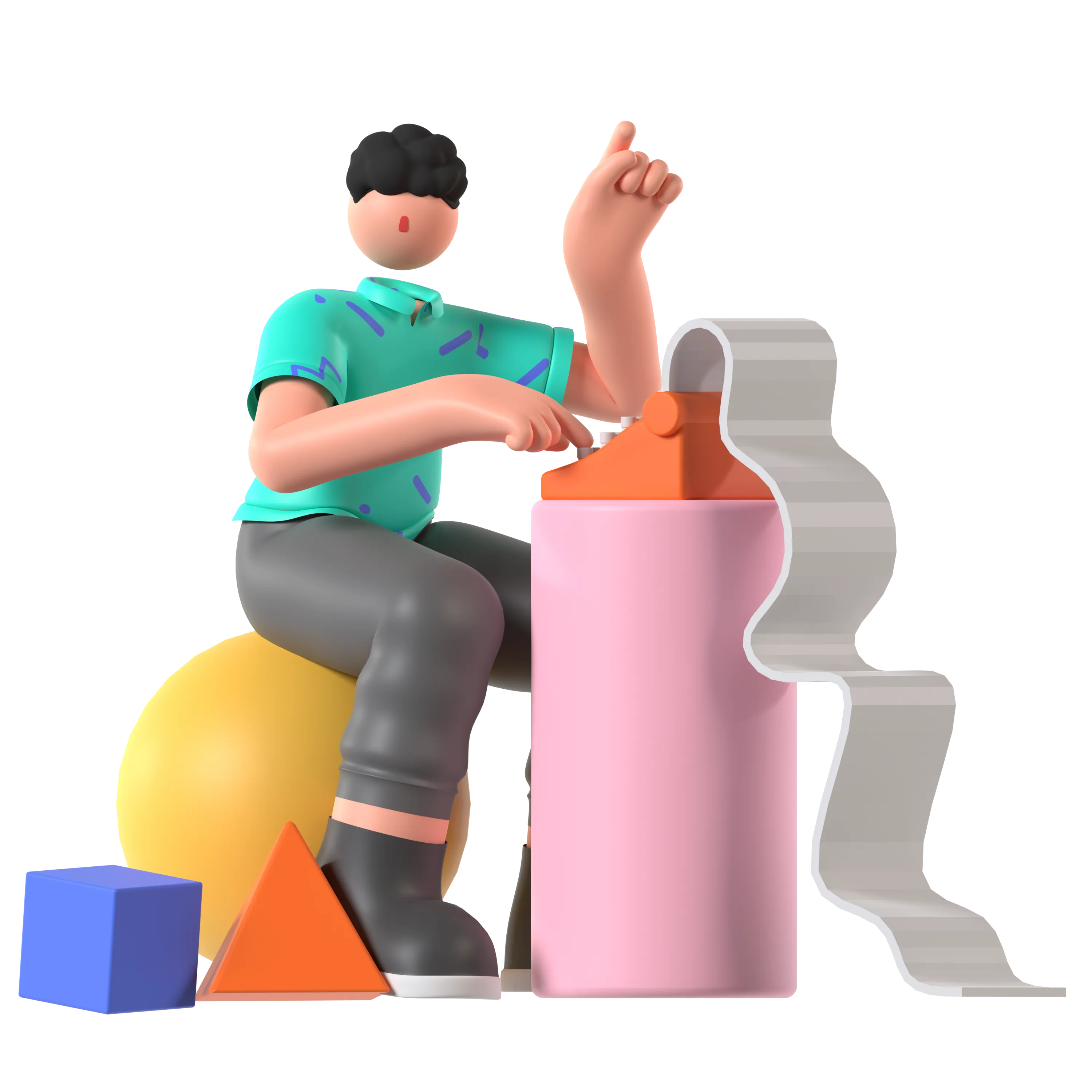 Ilustración 3D de una persona trabajando concentrada en su laptop