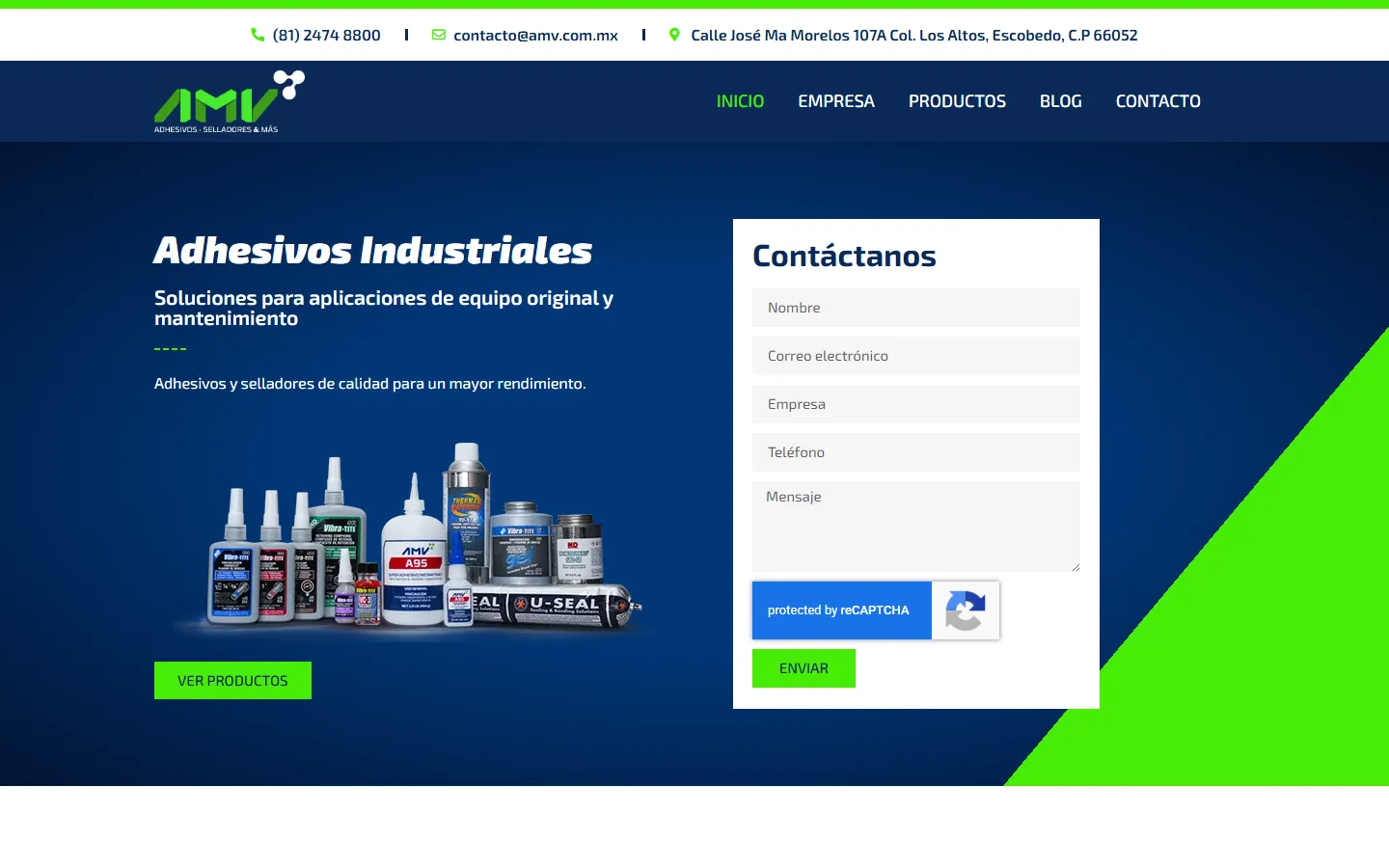 Captura del sitio de AMV Adhesivos Industriales