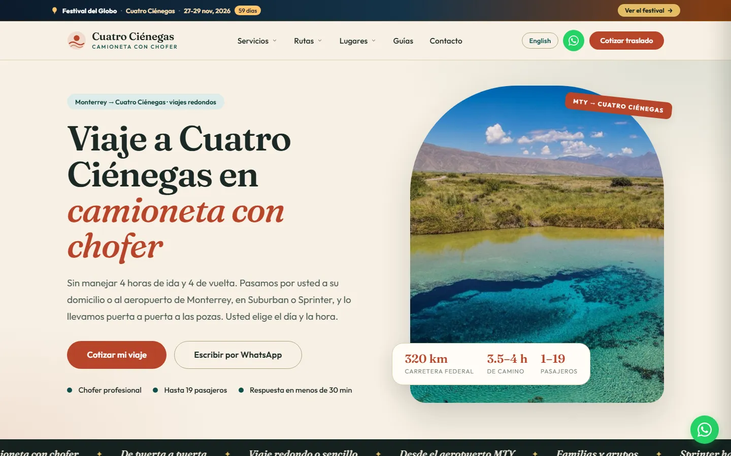 Captura del sitio de Cuatro Ciénegas · Camioneta con chofer