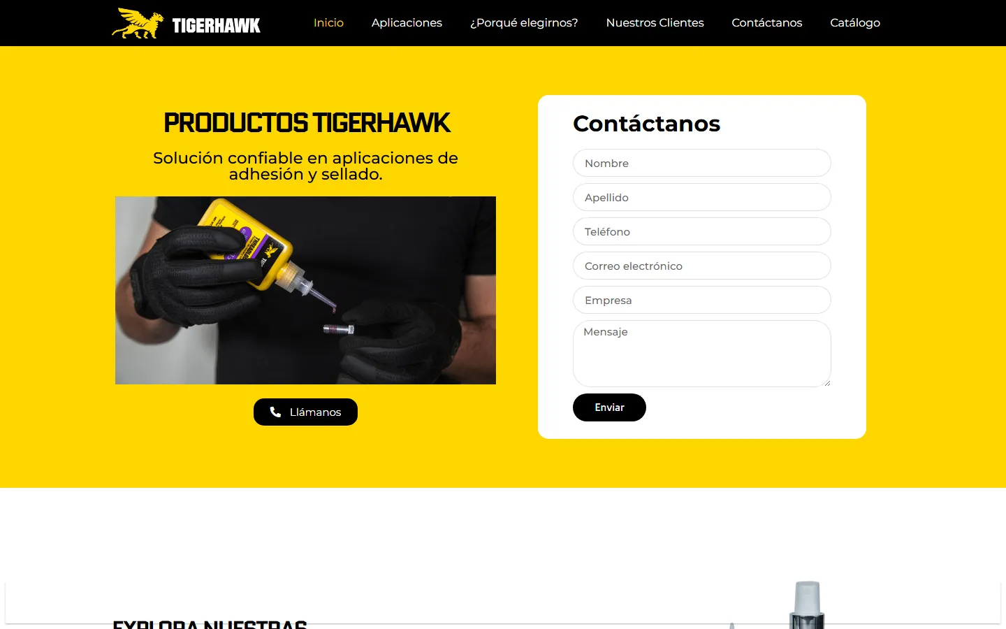 Captura del sitio de Tigerhawk Adhesivos Industriales